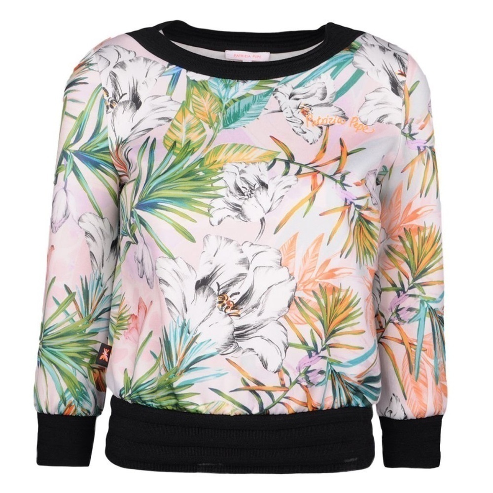 Patrizia Pepe Tropical Floral Print 3/4 Sleeve Boatneck Top - Picture 2 of 15